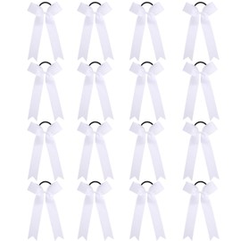 OAOLEER 16pcs Cheer Hair Bows for Cheerleader, College Style Long Tail Skinny Cheer Bow Elastic Hair Tie Bows for Teens Girls Softball Competition Sports Cheerleaders (White)