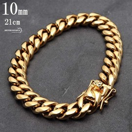[silver KYASYA] Stainless Steel 316L Curb Chain Bracelet, Gold, Gold, HIP HOP, B