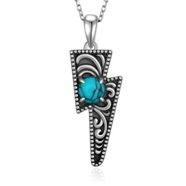 Genuine Turquoise Necklace 925 Sterling Silver Lightning Bolt Necklace Vintage Western Nature Gemstone Turquoise Jewelry for Women, Sterling Silver, Turquoise