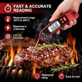 Meat Thermometer Digital – Instant Read for Food, Cooking, Grill – Waterproof, Bright Backlit Display for Air Fryer, Smoker, Kitchen Gadgets, BBQ, for