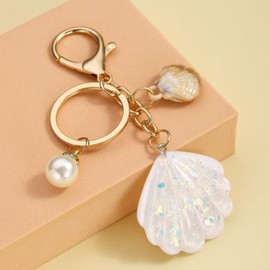 MMIUAEG Shell Beach Keychain for Women Colorful Glitter Seashell Charms Keyring Sea-Themed Keychain-White