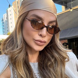 Teumire Retro Oval Sunglasses for Women Men Vintage 90s Sunglasses Trendy Fashion Sun Glasses Designer Shades(Leopard/Brown)