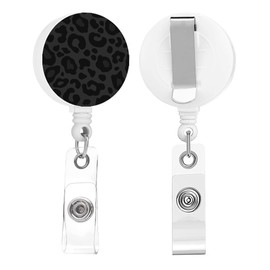 TPOAEL Black Leopard Retractable Badge Reel with Clip for ID Card Holders - Decorative and Cute Nurse Badge Holder with Name - Pack of 2 for Teachers Men Women Students