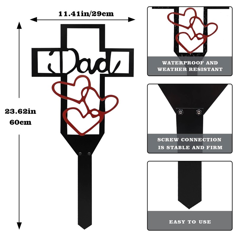 Extra Large Metal Cross Garden Stake for Dad, Cemetery Memorial