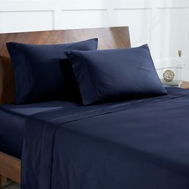 Modern Threads 400 Thread Count 100% Egyptian Cotton 4-Piece Sheet Set, Ultra Soft, Breathable, Durable, Luxurious Bedding, Navy Queen