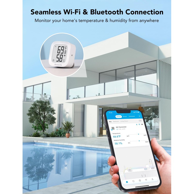 GoveeLife WiFi Thermometer Hygrometer for Bedroom, Indoor Bluetooth Temperature Humidity