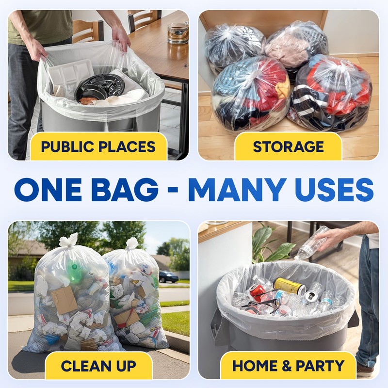 PLASTIC PRINCE 40-45 Gallon Trash Bags, Clear Trash Bags 40"W