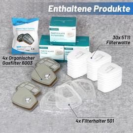 2 Pairs 6003 Filters Against Organic Vapours + 2 Pairs 501 Filter Holders + 30x 5T11 Particulate Filters for Respirator Masks 6200/6800/6900 Series