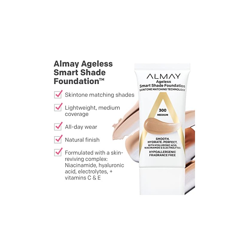 Almay Smart Shade Ageless, base antienvejecimiento para la cara, maquillaje