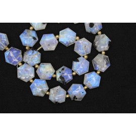 Natural White Rainbow Moonstone Hexagon Beads - 20 Pieces, Faceted, 13x15mm, Genuine Gemstones