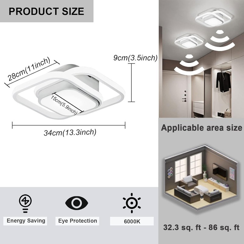 EIDEARAY 12.6Inch Motion Sensor LED Ceiling Light Indoor, 36W 6000K