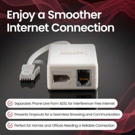 rhinocables ADSL Microfilter with Cable and RJ11 Connection Adapter | Includes BT Plug, BT Socket & ADSL Socket | Uninterrupted & Interference-Free Internet, Easy Installation (Pack of 1)