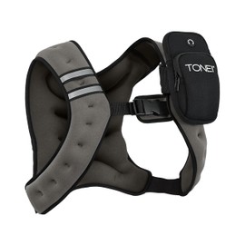 TONE Fitness 8LB Weighted Vest Gray – Unisex Workout Vest with Phone Pouch, Reflective Strips, and Adjustable Fit for Walking, Running, Cardio, and Strength Training