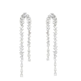 Bi&Yamigeo Luxury Pear Crystal Drop Dangle Earrings for Women,Silver Sparkly Long Teardrop Rhinestone Chain Tassel Costume Dupe Jewelry for Wedding Prom Evening Party