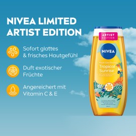 NIVEA Tropical Sunrise Artist Edition Duschgel, pH-hautneutrale Pflegedusche mit Vitamin C & E, Duschbad mit einer Duftkomposition aus exotischen Früchten (250 ml)