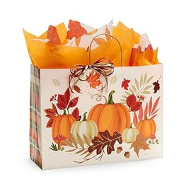 NWP Pumpkin Plaid Paper Shopping Bags - Vogue Size - 16 x 6 x 12in. - Pack of 25