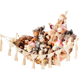 Zixrmor Cuddly Toy Storage Net - Large Stuffed Toy Storage System for Children's Room, Toy Storage with Hooks, Plush Toy Storage Net for Cuddly Toy Toys and More (Beige)