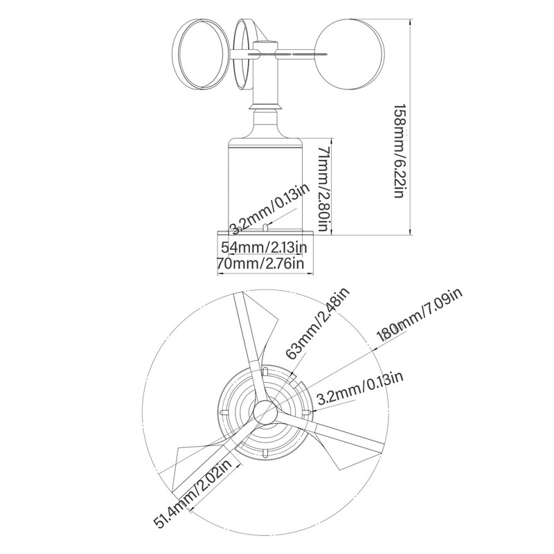 Wind Speed Sensor Professional High Accuracy 3 Cups Wind Speed