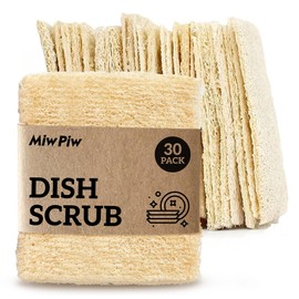 Natural Loofah Dish Sponge (Pack 30) Vegetable Scrubber for Kitchen - 100% Biodegradable Compostable Dishwashing Scouring Pad Zero Waste