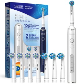 SEAGO Rotating Electric Toothbrush with 8 Round Brush Heads, with 5 Cleaning Modes, Sonic Technology Whitening Teeth in 14 Days, for Adult and Kids, SG-2603 (White)