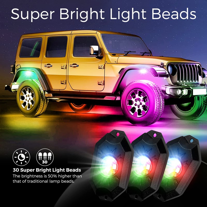 icicar 10 Pods Aluminum LED Rock Lights, APP Control Dual