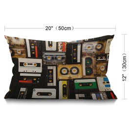BGBDEIA Music Cushion Cover 30 x 50 cm Vintage Audio Record Cassette Tapes Rectangle Pillow Cases Home Decorative Cotton Linen Throw Pillow Cover for Bed Sofa Black Beige 12x20 Inch