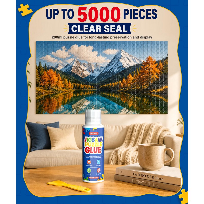 Quadence Jigsaw Puzzle Glue, 200ML Clear Sealer with Sponge Applicator