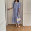 V-neck Frill Long Plus Size Maternity Dress Dress Sky Blue 2ea