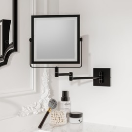 Ruacq Rechargeable Wall Mounted Makeup Mirror with Lights, Double Sided 1X/10X Magnifying Vanity Mirror with 3 Color Lighting, Touch Screen Dimmable, 360° Rotation Extension Foldable Arm(Matte Black)