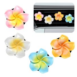 MUQIDA 4PCS Flower Car Air Vent Clips, Cute Flower Air Freshener Vent Clips with Aromatic Pad, Colorful Plumeria Air Conditioning Outlet Clamp Interior Decoration for Car Truck SUV (White+Pink)