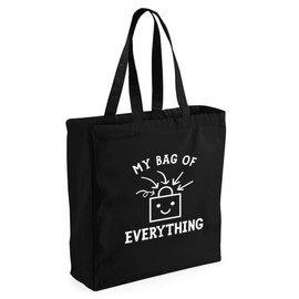 D Design Invent Print! Funny Tote Bag Shopping Cotton Reusable Travel Shoulder Bag for Ladies Women Grocery Bag for Life 40cm x 39cm x 13cm (Black)