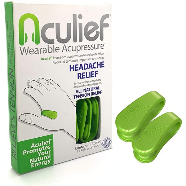 Aculief - Award Winning Natural Headache, Migraine, Tension Relief Wearable – Supporting Acupressure Relaxation, Stress Alleviation, Soothing Muscle Pain - Simple, Easy, Effective 2 Pack - (Green)