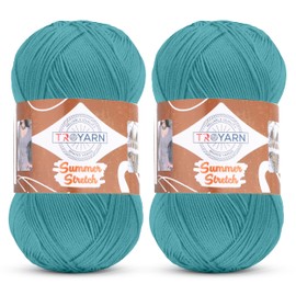 Troyarn Summer Stretch (2-SkeinsPack) Silky Effect HandKnitting Crochet 100% Elastic Microfiber Acrylic BikiniYarn 2x100gr(2x438 yds)(114376-Turquoise)