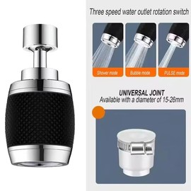 360 Degree Swivel Sink Aerator, Dual Function Kitchen Faucet Aerator,Big Angle High Pressure Large Flow Aerator (black)1pcs