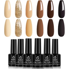 Beetles Gel Nail Polish Set - Roasted Chestnuts Collection 6 Colors Fall Winter Chocolate Brown Gel Polish Kit Neutral Beige Khaki Gold Glitter Yellow Autumn Gel Polish Nail Art Mani Christmas Gifts