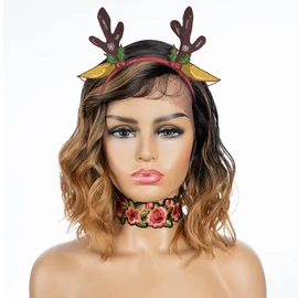 NOBLE Shoulder Length Side Part Lace Front Short Bob Wigs Brown Mixed Honey Blonde Body Wave Wigs Synthetic Heat Resistant Daily Party Wigs for Women