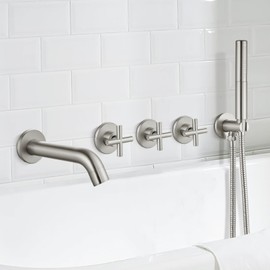 Heyalan Bathtub Faucet Set,Wall Mount Tub Faucet with Handheld Shower Wand and Spout,Tub Filler Faucets,3 Handles Shower Trim Combo 2 Function Bath Fixtures with Rough-in Valve,Matte Black