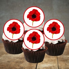 Poppy Flower Edible PREMIUM THICKNESS SWEETENED VANILLA, Wafer Rice Paper Cupcake Toppers/Decorations by Cian's Cupcake Toppers Ltd