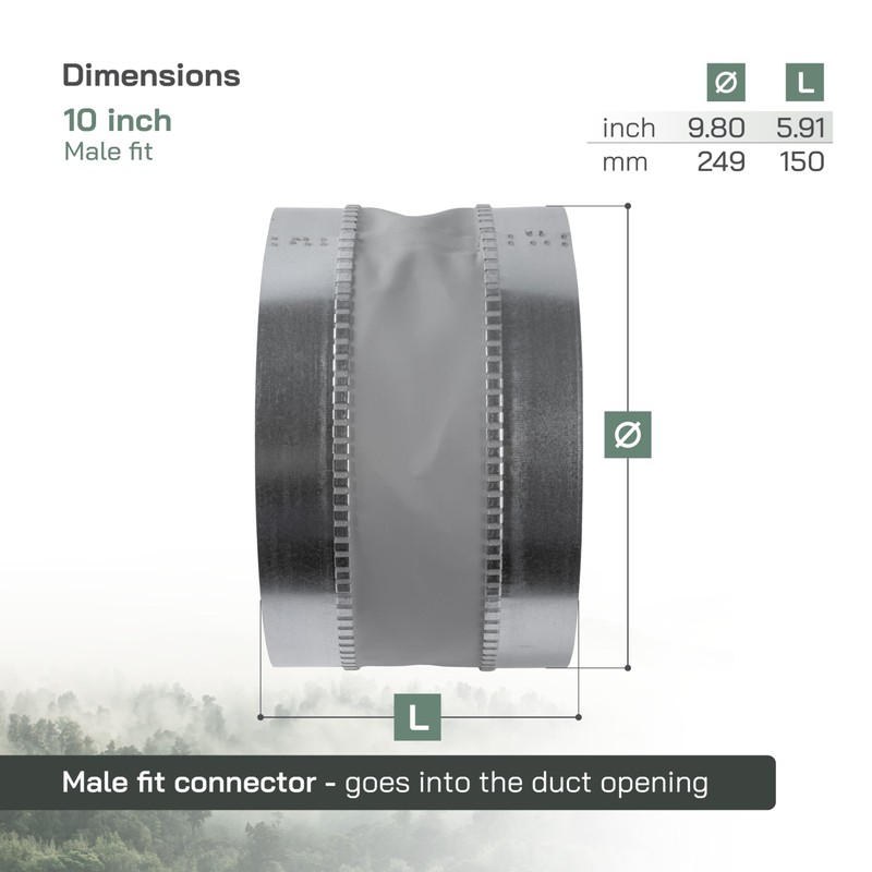 Vent Systems 10" Inch Flexible Vibration-Reducing Male Fit Duct Connector