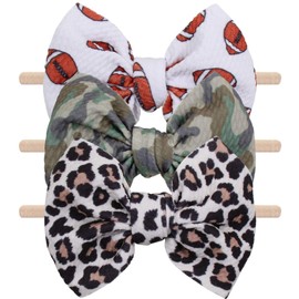YanJie Baby Girls Nylon Headbands Newborn Bows Handmade Hair Bows Hairbands Hair Accessories for Newborn Infant Toddlers Kids(Leopard Baseball Camo Print)