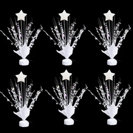 6 Pack Metallic Foil Spray Centerpiece Star Table Decoration Burst Table Centerpieces for Birthday Wedding Anniversary Graduation Holiday Party Supplies Decor (White Star)