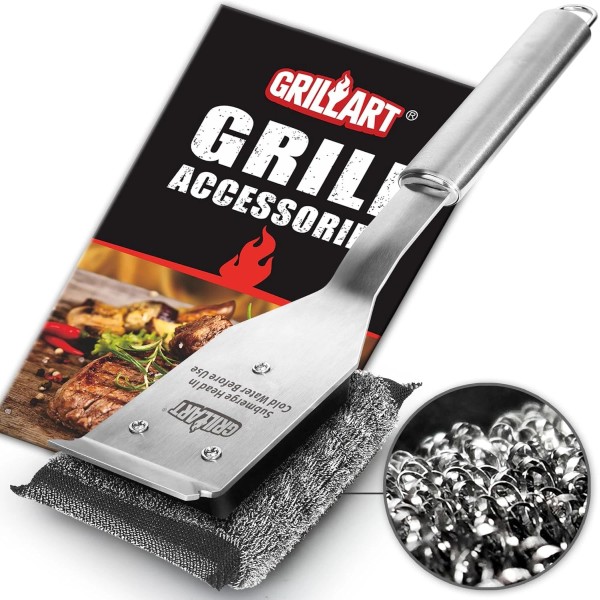 GRILLART Grill Brush Bristle Free, Safe for Outdoor Grill, Silver