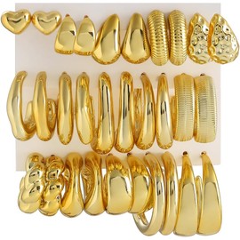 Juego de 10 pares de aretes colgantes hipoalergnicos de oro grueso para mujer, joyera ligera