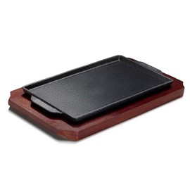 FJPTFENG Cast Iron Steak Plate, Grill Pans, Sizzle Griddle with Wooden Base, Steak Pan, Griddle Grill Pan with handles (Plate 9.9" x 6")