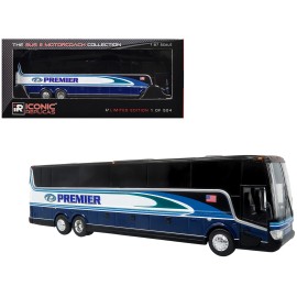 DCD Van Hool TX-45 Diecast Toy Blue Black Motorcoach Bus with Graphics Premier Transportation in the Bus Motorcoach Collection