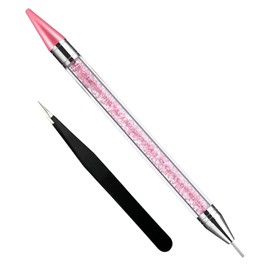 RAMGLYO 1 Pcs Rhinestone Picker Tool Rhinestones Applicator Rhinestone Picker Dotting Wax Pen Dual-Ended Rhinestones Applicator Nail Art DIY Tools with 1 Tweezer for DIY (Pink)