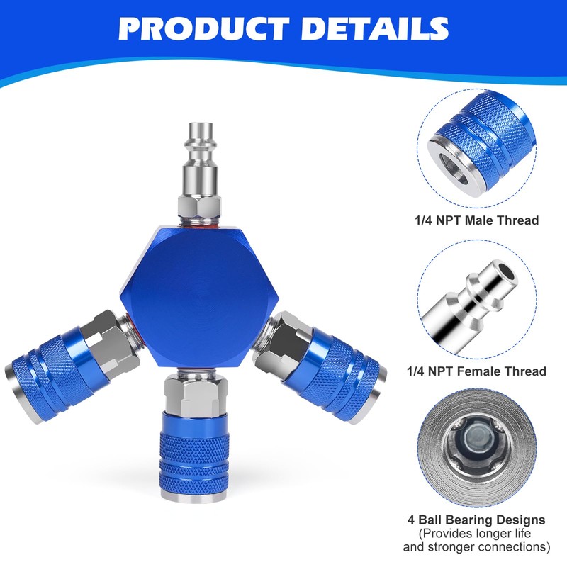 Milosline Connect Fittings Air Splitter, 1/4 Inch NPT 3-Way Air