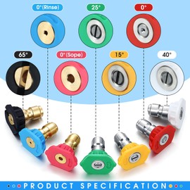 MorningRo 4000 PSI Pressure Washer Rotating Turbo Nozzle 4.0 GPM Quick Connector Turbo Nozzle with 7 Pieces Spray Nozzle Tips Kit Multiple Degrees (0, 15, 25, 40, 65 Degrees, Rinse1, Soap2), Blue