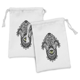 Ambesonne Evil Eye Fabric Pouch Set of 2, Vivid Illustration All Seeing Eye Energy Fantasy Magic, Small Drawstring Bag for Toiletries Masks and Favors, 9" x 6", Yellow White and Black