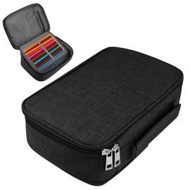 PUBAMALL Estuche de lápices con cremallera de alta capacidad, 72 ranuras Multifuncional Bolígrafos de gran capacidad Porta fundas con 2 fundas extraíbles (Negro)